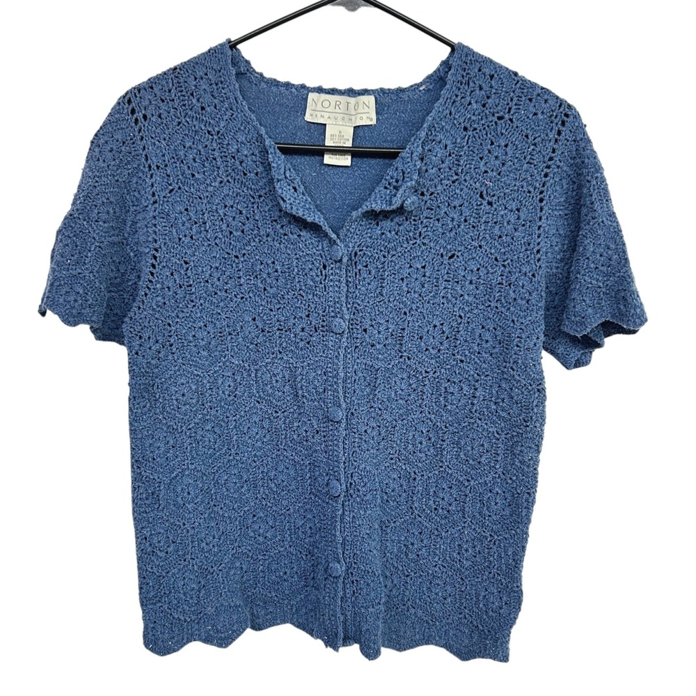 Silk Cotton Crochet‎ Cardigan Top Small Blue Floral Open Knit Cottagecore Boho